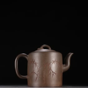 An Exquisite Purple Sands Bamboo Pattern with poem Teapot