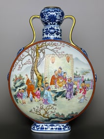 An Exquisite Famille-Rose Blue and White Painted Gold Lotus Pattern Character and Story Pattern