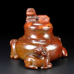 An Exquisite White Jade Bear Pattern Sheep Pattern Censer