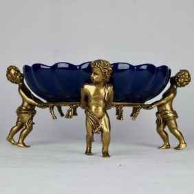 An Exquisite Blue Glazed Inlaid Bronze Plate