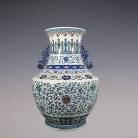 An Exquisite Doucai Blue and White Lotus Pattern Double-Ears Vase