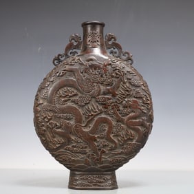 A Exquisite Eaglewood Seawater Pattern Dragon Pattern Double-Ears Vase