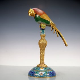 A Exquisite Cloisonne Gilt Bronze Parrot Ornament