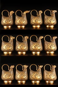A Set of Fine Gilt Bronze Dragon and Phoenix Pattern Auspicious Beast Ewer