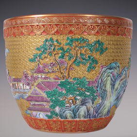 An Exquisite Enamel Landscape Pattern Vat
