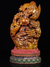 An Exquisite Shoushan Stone Dragon Pattern Seal Ornament