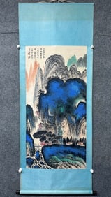 A Chinese Vertical Scroll Ink Painting of Landscape on Paper
