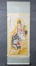 A Chinese Vertical Scroll Ink Painting of Statue of Bodhisattva on Paper