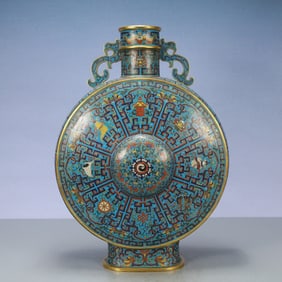 A Exquisite Cloisonne Lotus Pattern Eight Treasures Pattern Double-Ears Vase