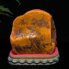 An Exquisite Shoushan Stone Landscape and Figure Pattern Seal Ornament