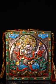 An Exquisite Iron Inlaid Gems Statue of Mammon Tangka