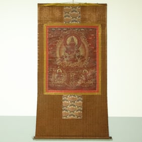An Exquisite Brocade Painted Color Buddha Statue Tangka