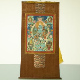 An Exquisite Brocade Painted Color Statue of Tara Tangka
