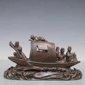 A Exquisite Eaglewood with poem Boat Ornament