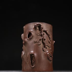 An Exquisite Purple Sands Flower Pattern with poem Brush Pot