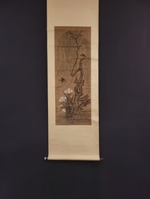 A Chinese Vertical Scroll Ink Painting of Flower and Bird on Paper