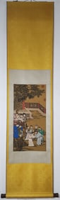 A Chinese Vertical Scroll Ink Painting of Character and Story on Silk