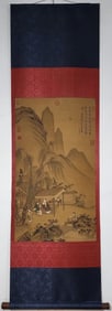 A Chinese Vertical Scroll Ink Painting of Character and Story on Silk