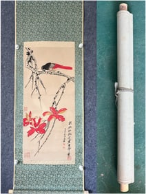 A Chinese Vertical Scroll Ink Painting of Flower and Bird on Paper
