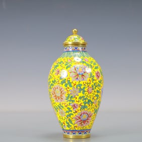 A Exquisite Coppery Enamel Lotus Pattern Flower Pattern Vase