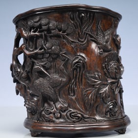 An Exquisite Eaglewood Pine and Crane Pattern Flower and Bird Pattern Brush Pot