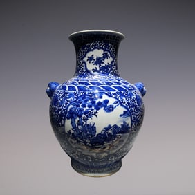 An Exquisite Blue and White Lotus Pattern Character and Story Pattern Seawater Pattern Double-Ears