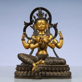 A Exquisite Gilt Bronze Four-arms Statue of Avalokitesvara