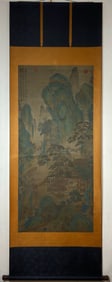 A Chinese Vertical Scroll Ink Painting of Landscape and Figure on Silk