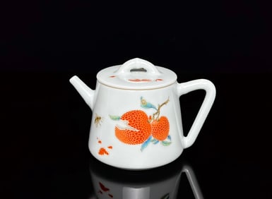 An Exquisite Enamel Flower and Fruit Pattern with poem Teapot