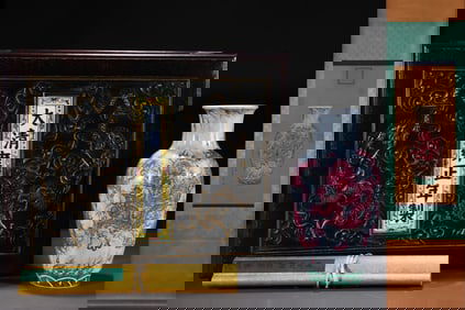 An Exquisite Ink Color Iron-Red Painted Gold Dragon Pattern Seawater Pattern Vase