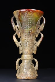 An Exquisite White Jade Beast-Face Pattern Vase