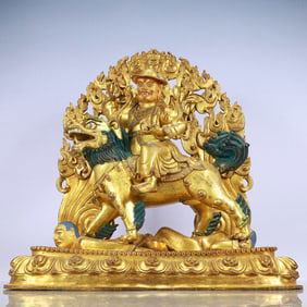 A Exquisite Gilt Bronze Statue of Mammon Rides the Lion