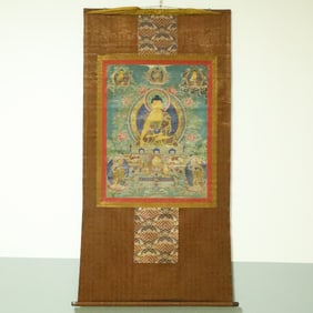 An Exquisite Brocade Painted Color Statue of Sakyamuni Tangka
