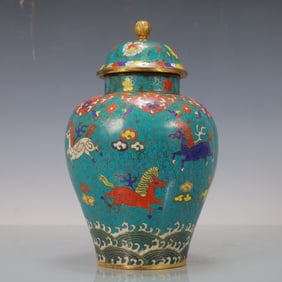 A Exquisite Cloisonne Lotus Pattern Horse Pattern Seawater Pattern Vase