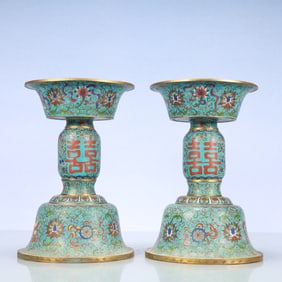 A Exquisite A pair of Cloisonne Lotus Pattern Eight Treasures Pattern Ornament