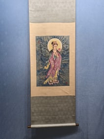 A Chinese Vertical Scroll Ink Painting of Statue of Avalokitesvara on Paper