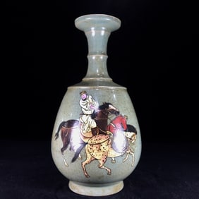 An Exquisite Ru yao Painted Color Character and Story Pattern Vase