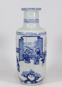 An Exquisite Blue and White Character and Story Pattern with poem Vase