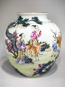 An Exquisite Famille-Rose Character and Story Pattern with poem Jar