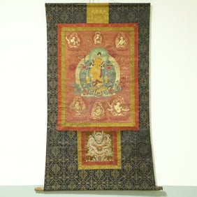 An Exquisite Brocade Painted Color Statue of Manjusri Tangka