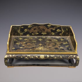 A Exquisite Black Lacquer Dragon Pattern Seawater Pattern Landscape Pattern Throne