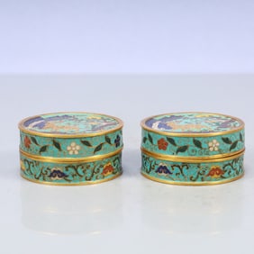 A Exquisite A pair of Cloisonne Lotus Pattern Box