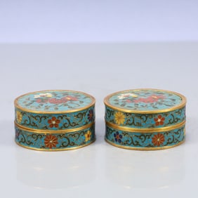 A Exquisite A pair of Cloisonne Flower Pattern Box