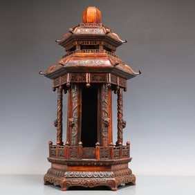 A Exquisite Zitanwood Dragon Pattern -With Inscription Pagoda