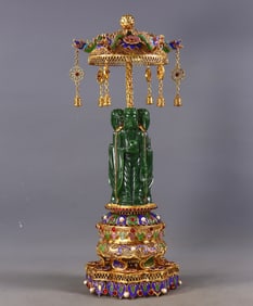 An Exquisite Gilt Bronze Inlaid Jasper Buddha Statue