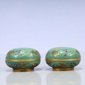 A Exquisite A pair of Cloisonne Flower Pattern Box