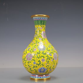 A Exquisite Coppery Enamel Lotus Pattern Vase