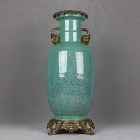 An Exquisite Robin's-Egg-Glazed Inlaid Bronze Double-Ears Vase