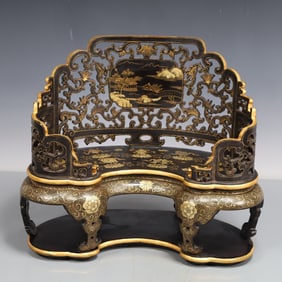 A Exquisite Zitanwood Gilded Lotus Pattern Landscape Pattern Throne