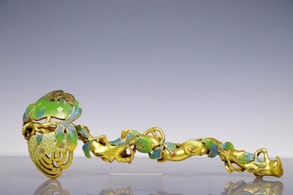 An Exquisite Gilt Bronze Cloisonne Pomegranate Ruyi